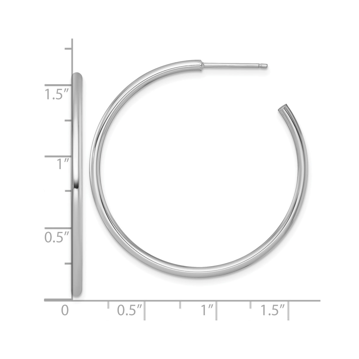 14k White Gold Hoop Earrings, Medium Round Tube Design with High Polish Finish