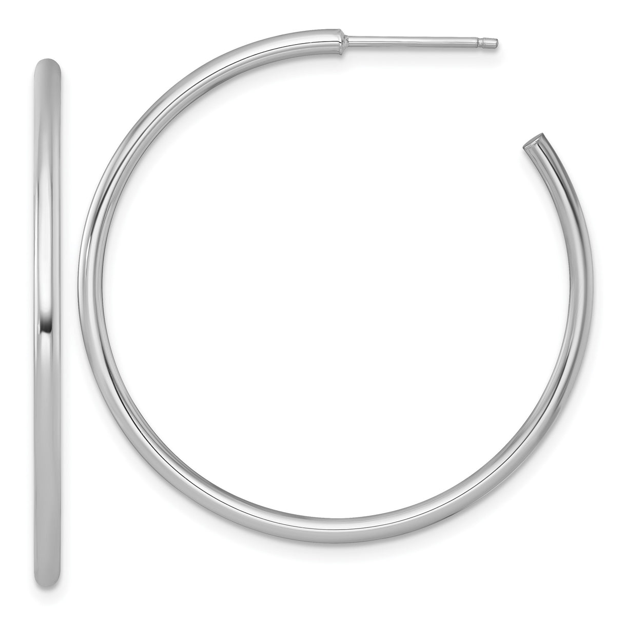 14k White Gold Hoop Earrings, Medium Round Tube Design with High Polish Finish