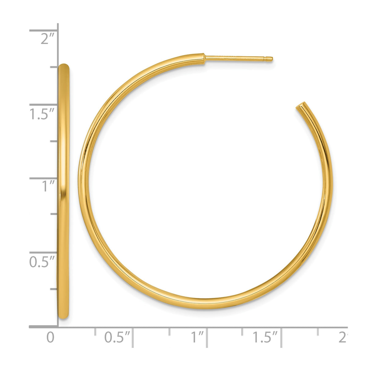 14k Yellow Gold Hoop Earrings, Medium Large Round Tube with Polished Finish, Modern Minimalist Style