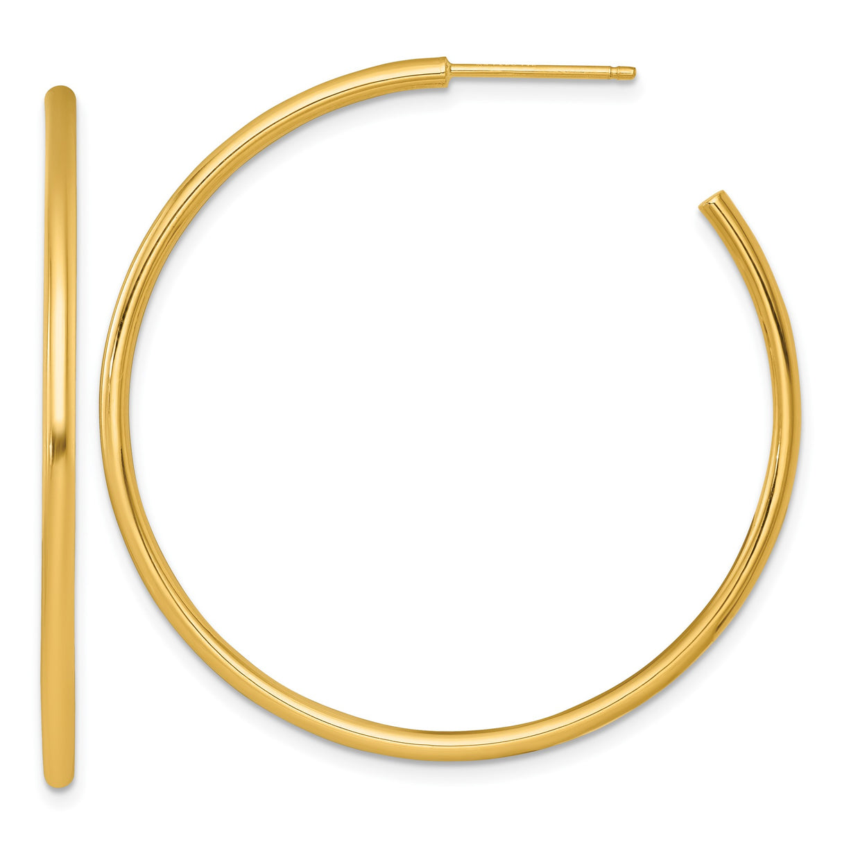 14k Yellow Gold Hoop Earrings, Medium Large Round Tube with Polished Finish, Modern Minimalist Style