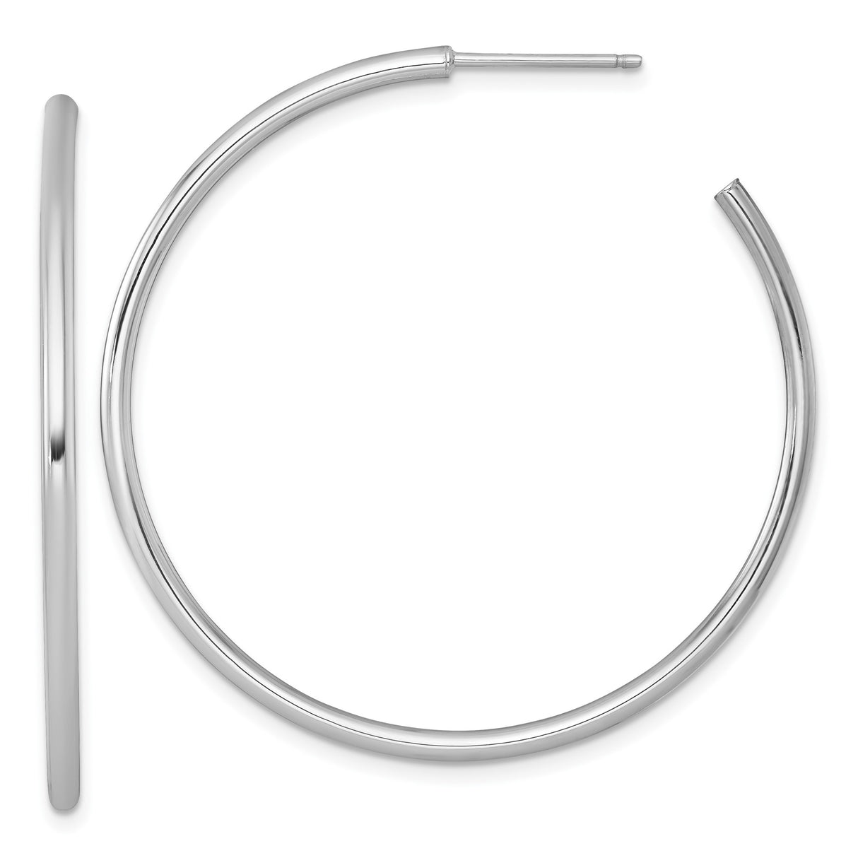 14k White Gold Hoop Earrings, Polished Medium Round Hoops, Sleek Minimalist Design for Women