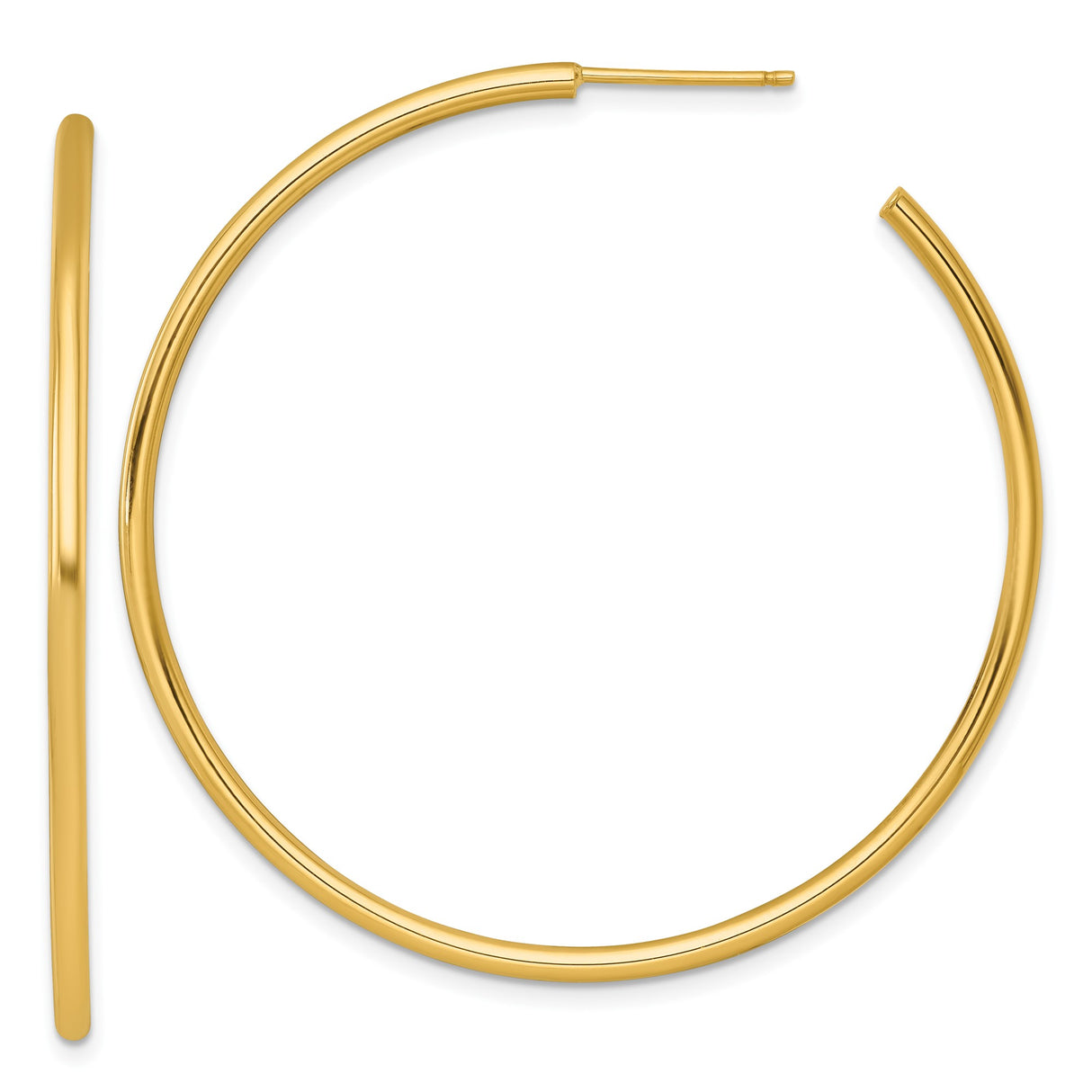 14k Yellow Gold Hoop Earrings, Sleek Minimalist Lightweight Round Tube Design for Women