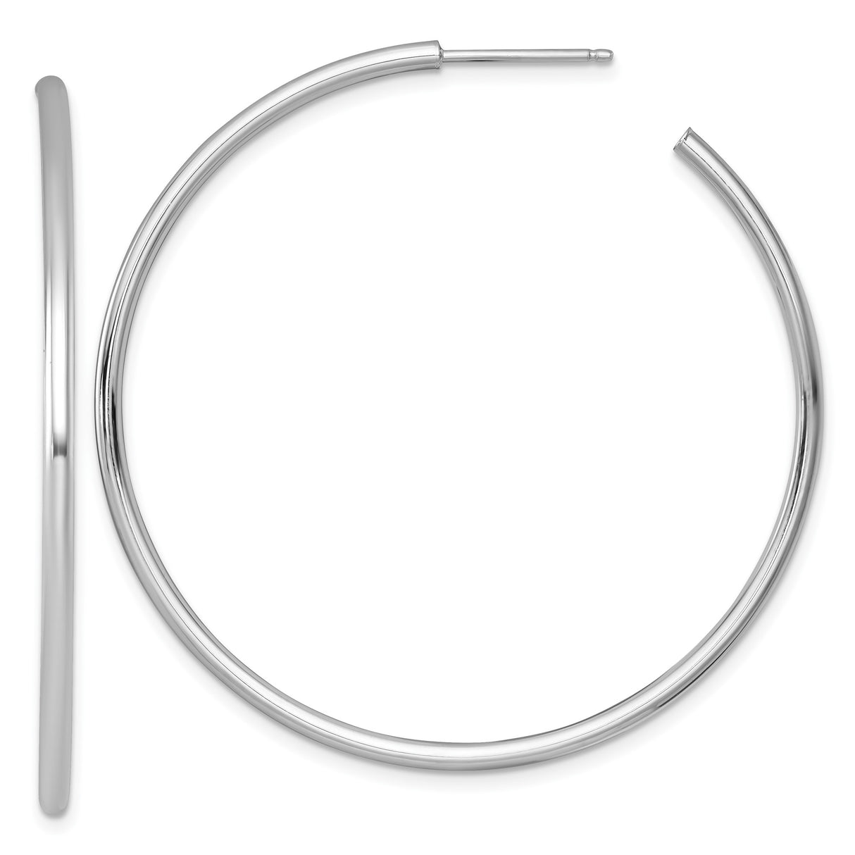 14k White Gold Hoop Earrings, Sleek Polished Round Minimalist Design for Women