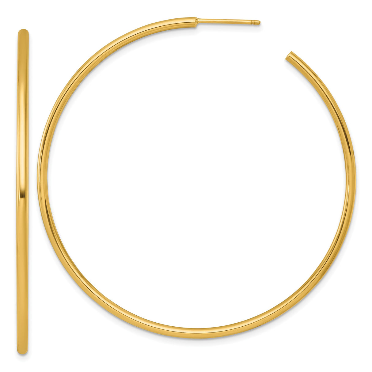 14k Yellow Gold Hoop Earrings, Lightweight Tube Design with Polished Finish for Women