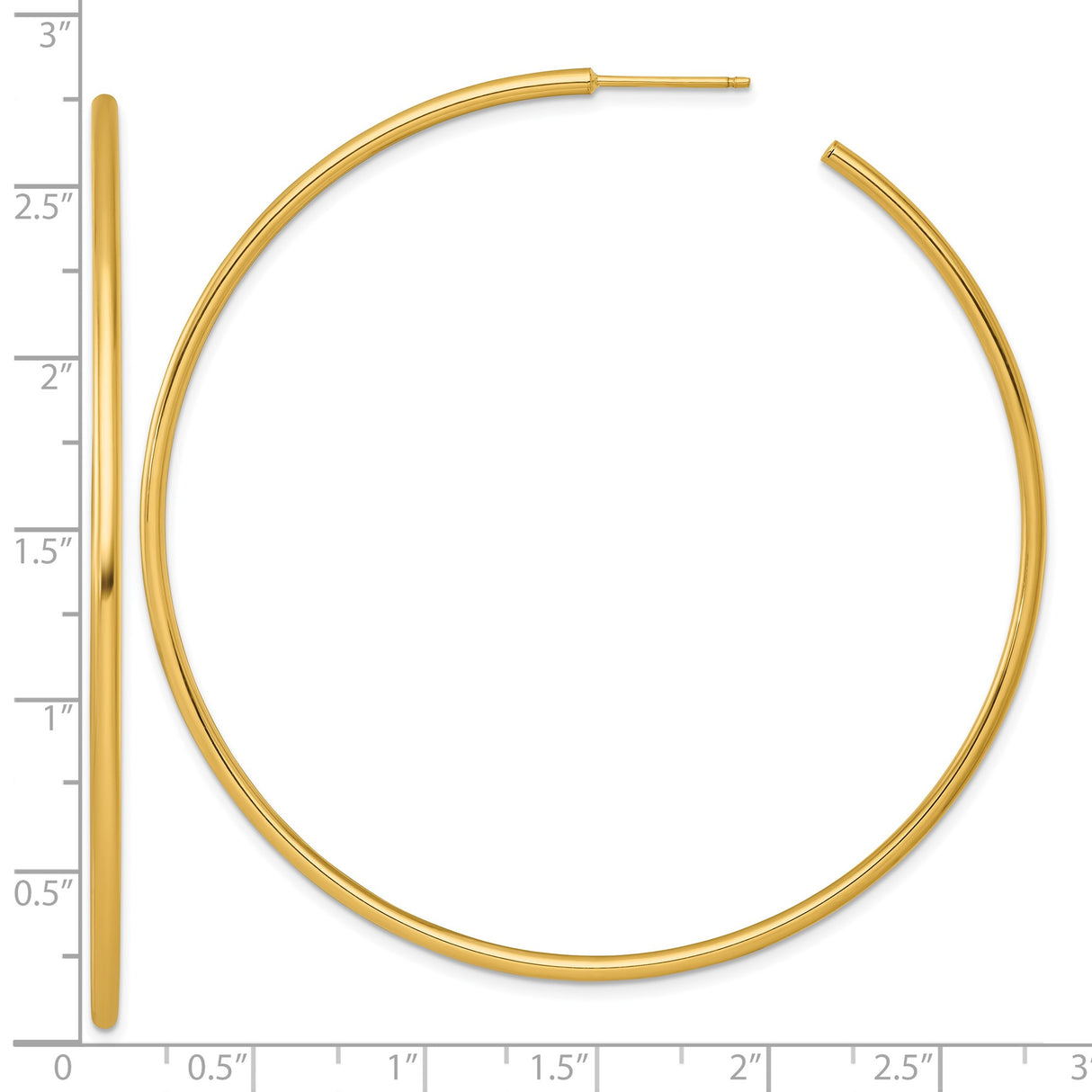 14k Yellow Gold Hoop Earrings, Large Round Tube with Polished Finish, Minimalist Design for Women