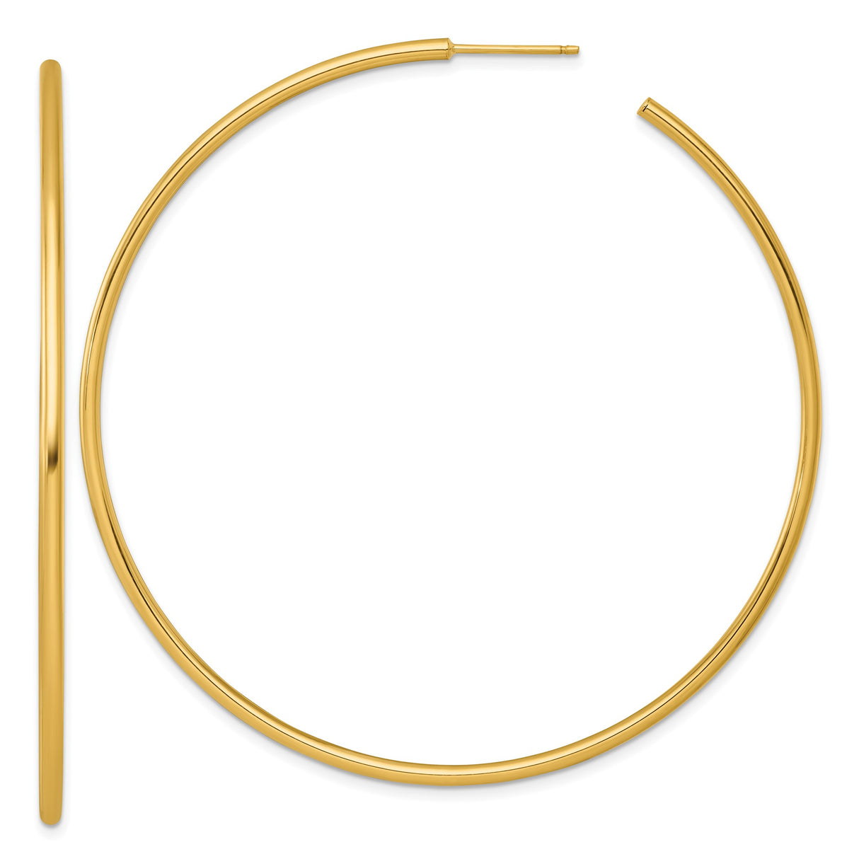 14k Yellow Gold Hoop Earrings, Large Round Tube with Polished Finish, Minimalist Design for Women