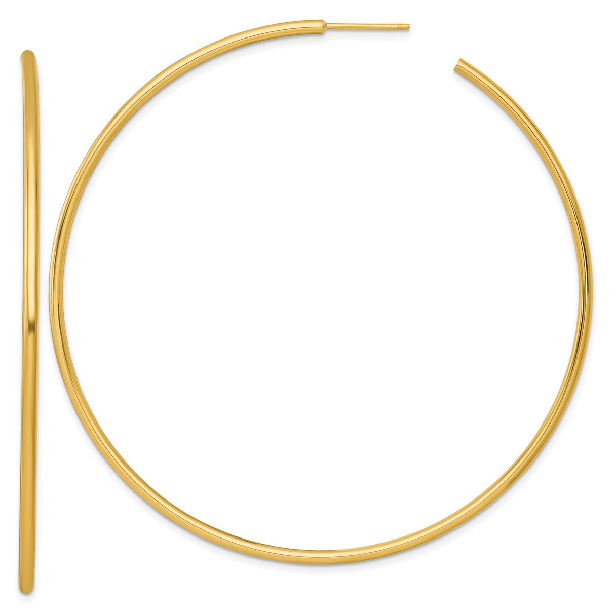14k Yellow Gold Hoop Earrings, Classic Polished Round Tube Hoops, Lightweight Minimalist Design