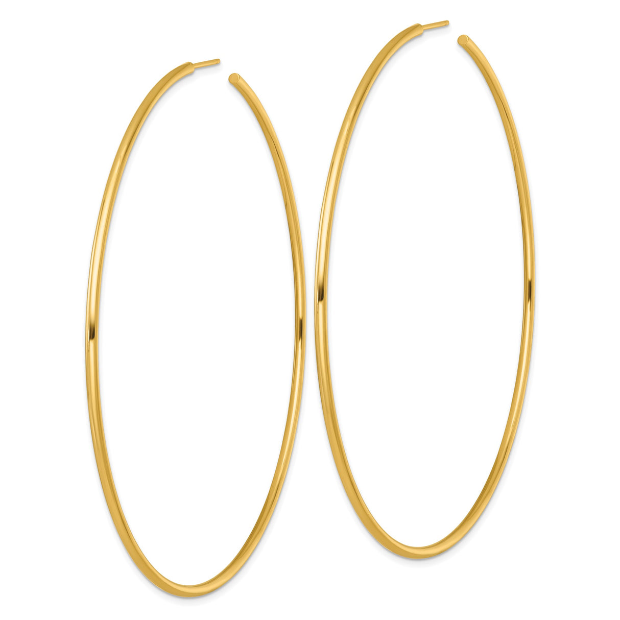 14k Yellow Gold Hoop Earrings, Large Polished Tube Style with High Shine Finish