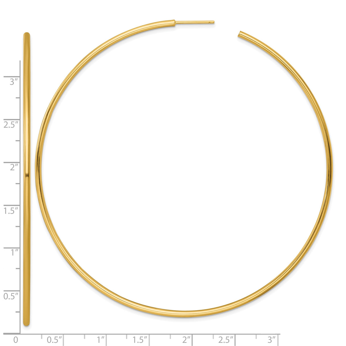 14k Yellow Gold Hoop Earrings, Large Polished Tube Style with High Shine Finish