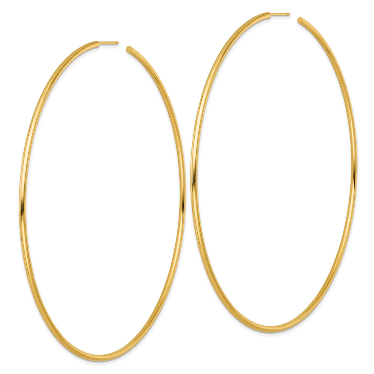 14k Yellow Gold Hoop Earrings, Large Lightweight Tubular C-Hoops in Minimalist Design for Women