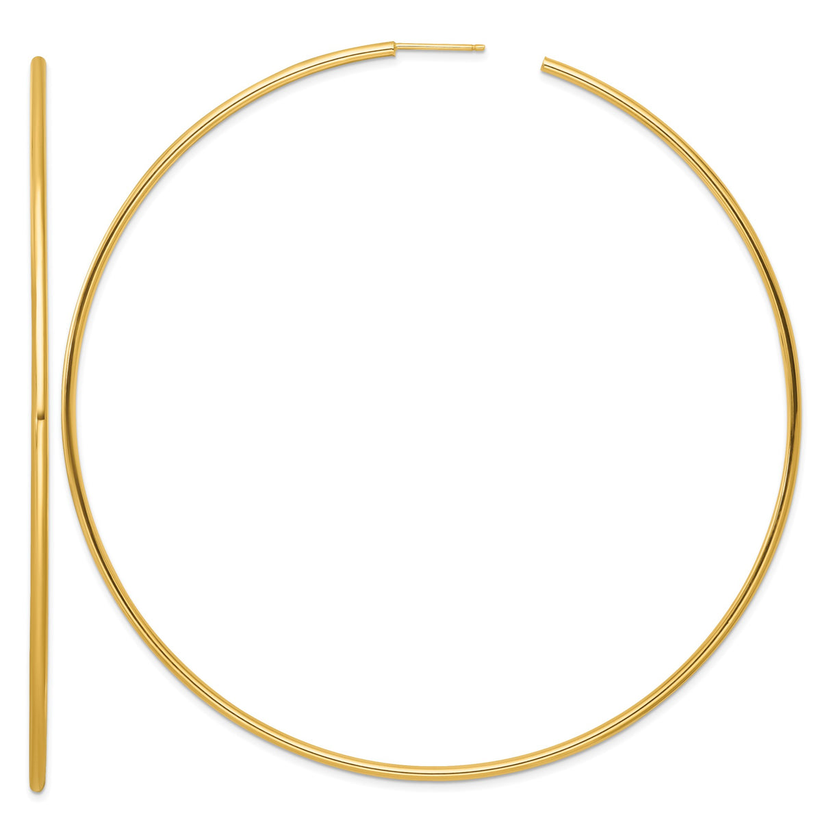 14k Yellow Gold Hoop Earrings, Large Lightweight Tubular C-Hoops in Minimalist Design for Women