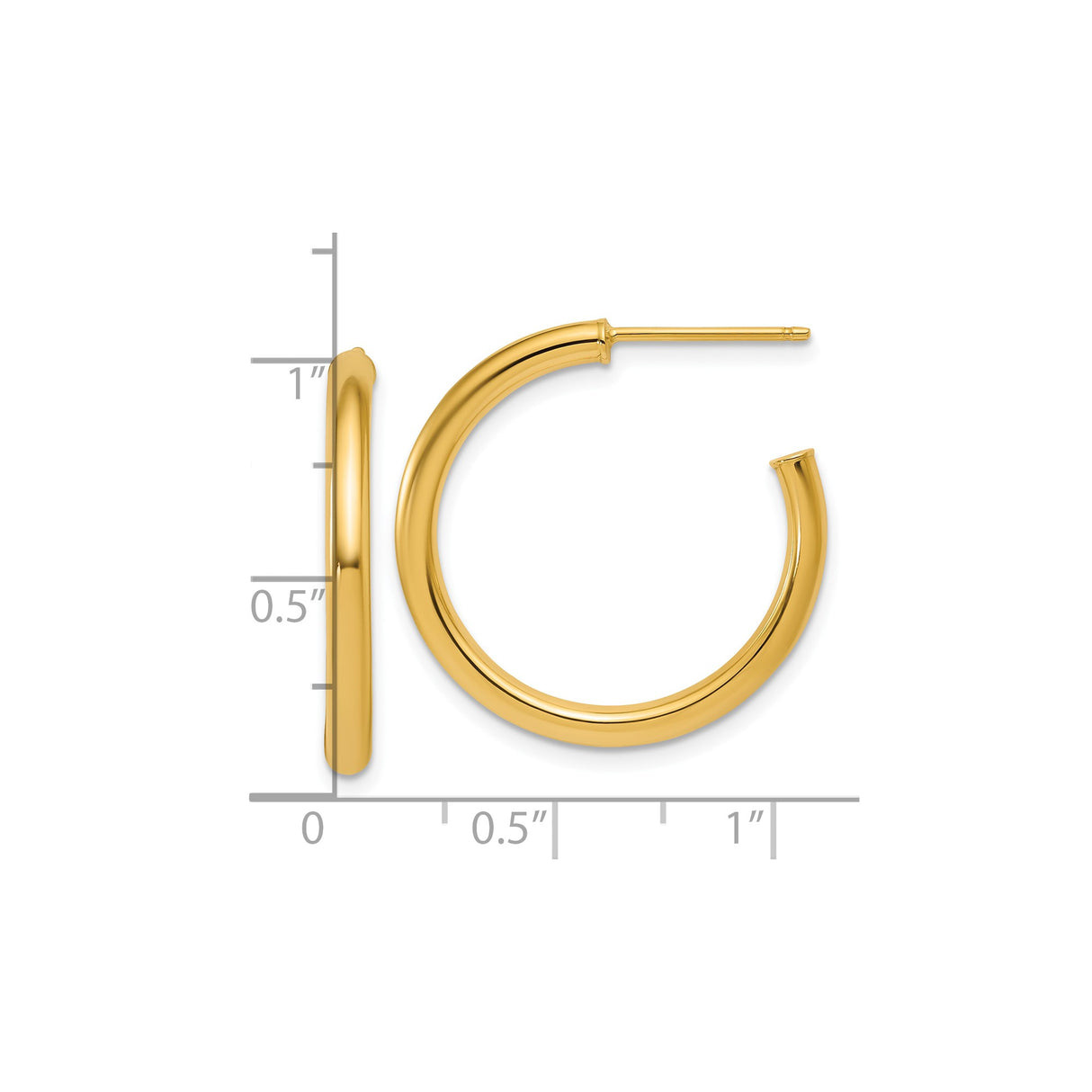 14k Yellow Gold Hoop Earrings, Medium Round Tube with Polished Finish, Lightweight for Women