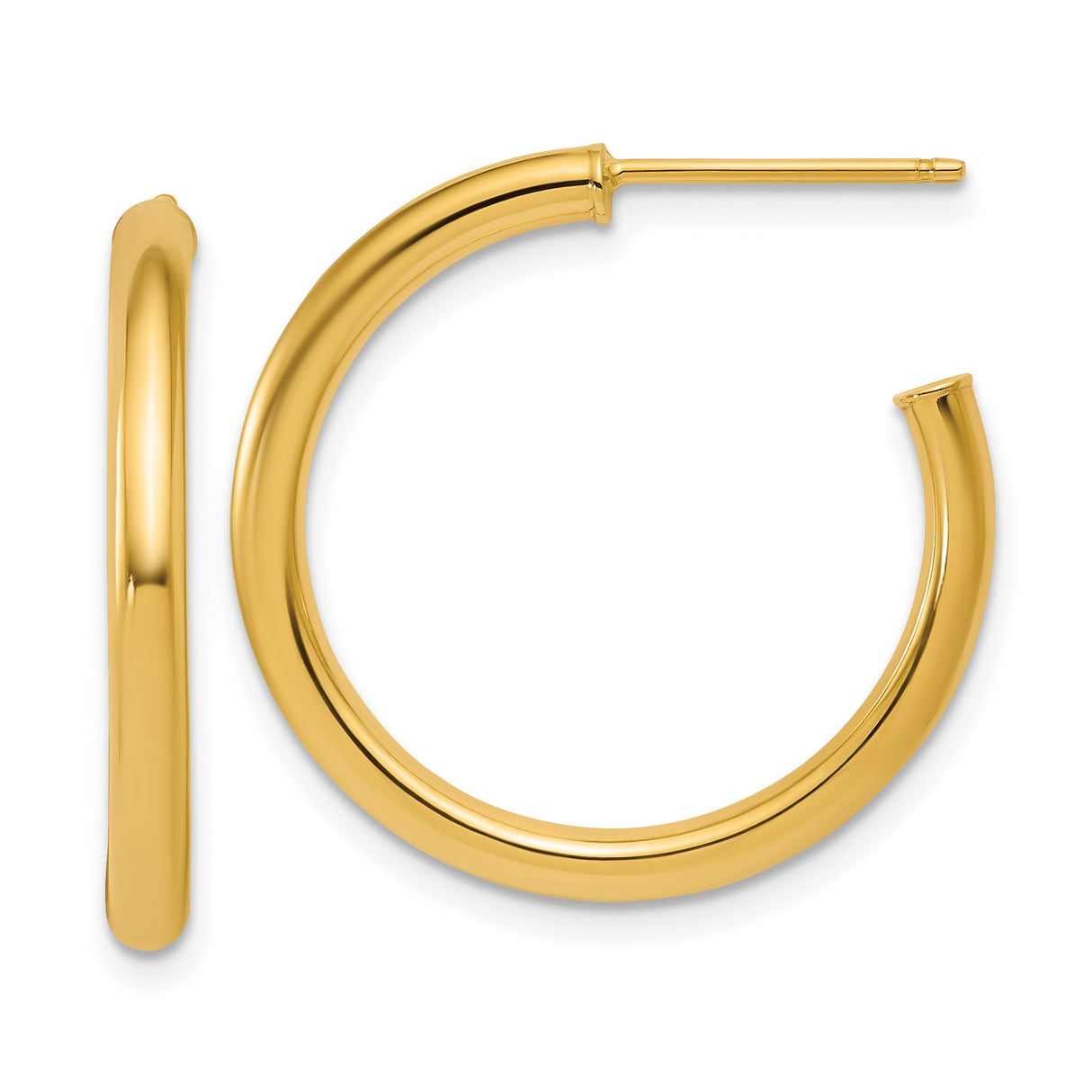 14k Yellow Gold Hoop Earrings, Medium Round Tube with Polished Finish, Lightweight for Women