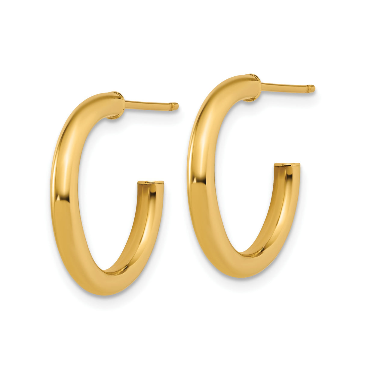 14k Yellow Gold Hoop Earrings, Lightweight High Polish Round Medium Hoops for Women