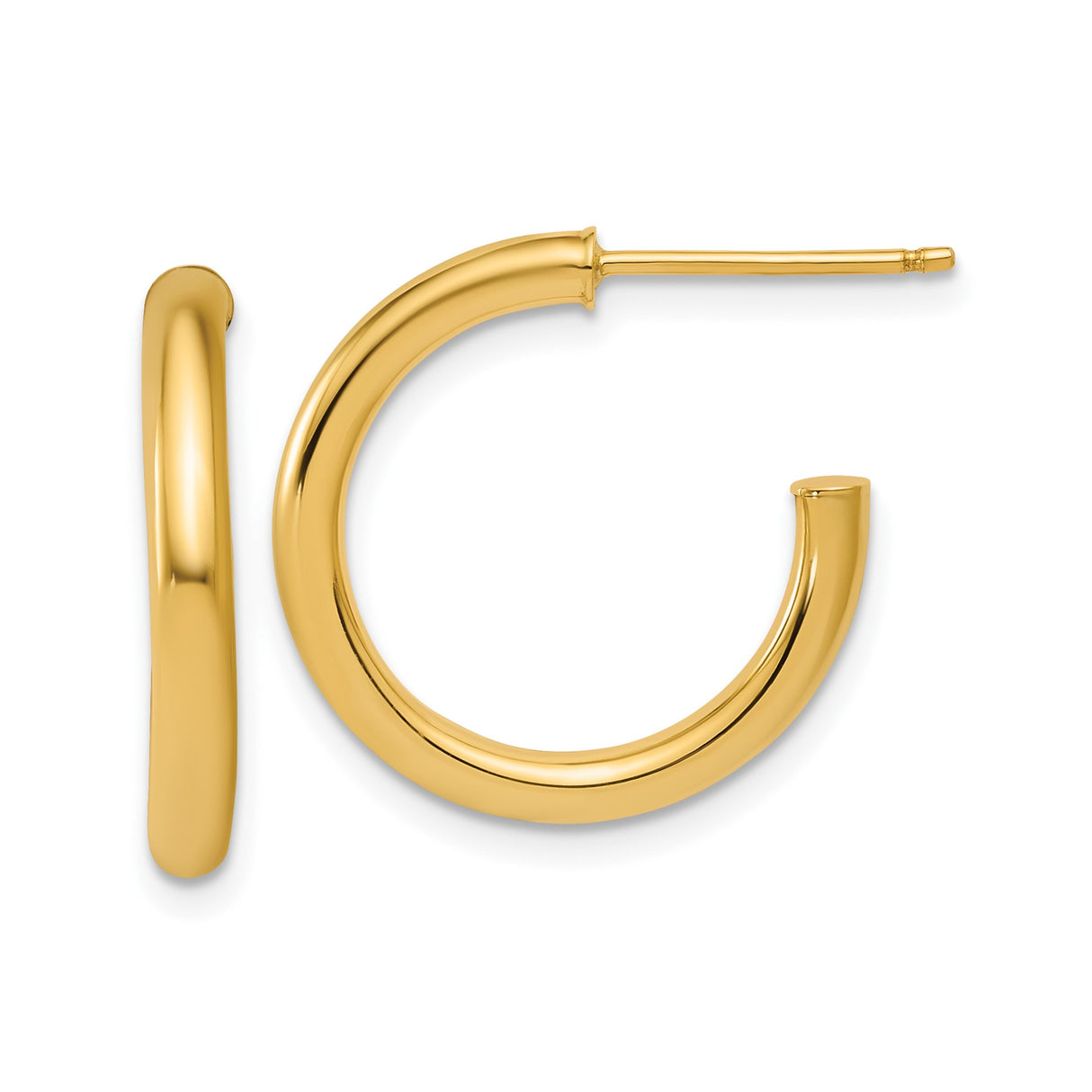 14k Yellow Gold Hoop Earrings, Lightweight High Polish Round Medium Hoops for Women