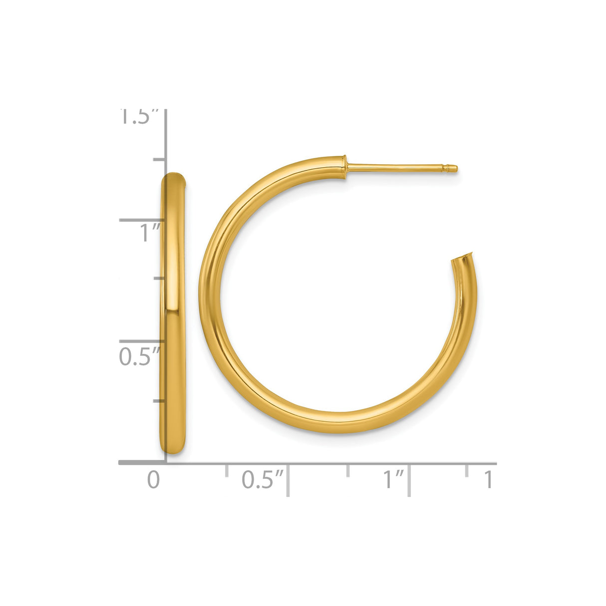 14k Yellow Gold Hoop Earrings, Medium Tube Style with Polished Finish, Classic Round Design