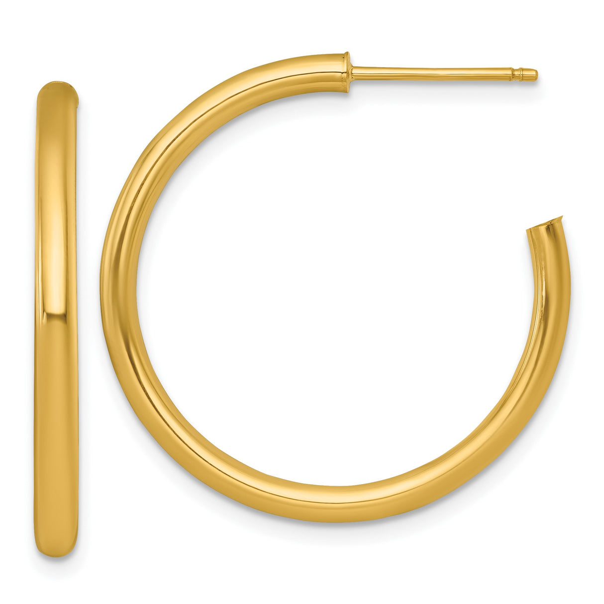 14k Yellow Gold Hoop Earrings, Medium Tube Style with Polished Finish, Classic Round Design