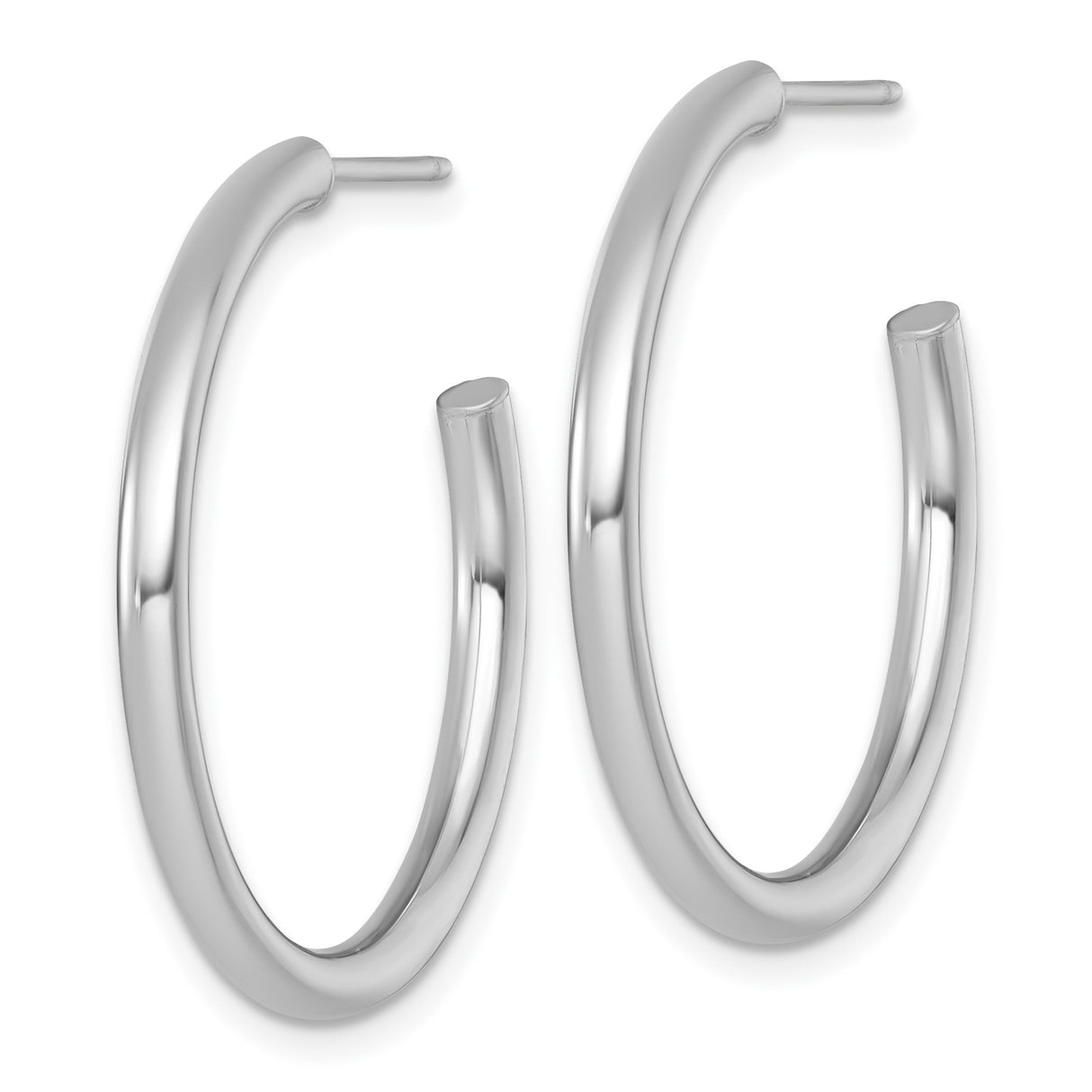 14k White Gold Hoop Earrings, Polished Round Tube Design, Lightweight Medium Size