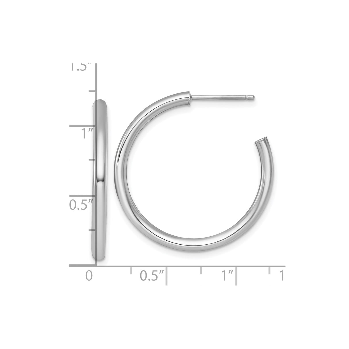 14k White Gold Hoop Earrings, Polished Round Tube Design, Lightweight Medium Size