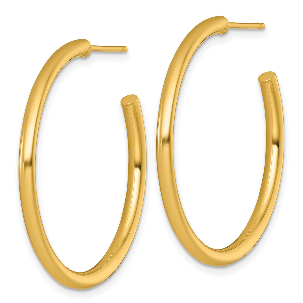 14k Yellow Gold Hoop Earrings, Medium C Shaped Polished Finish, Lightweight Classic Design