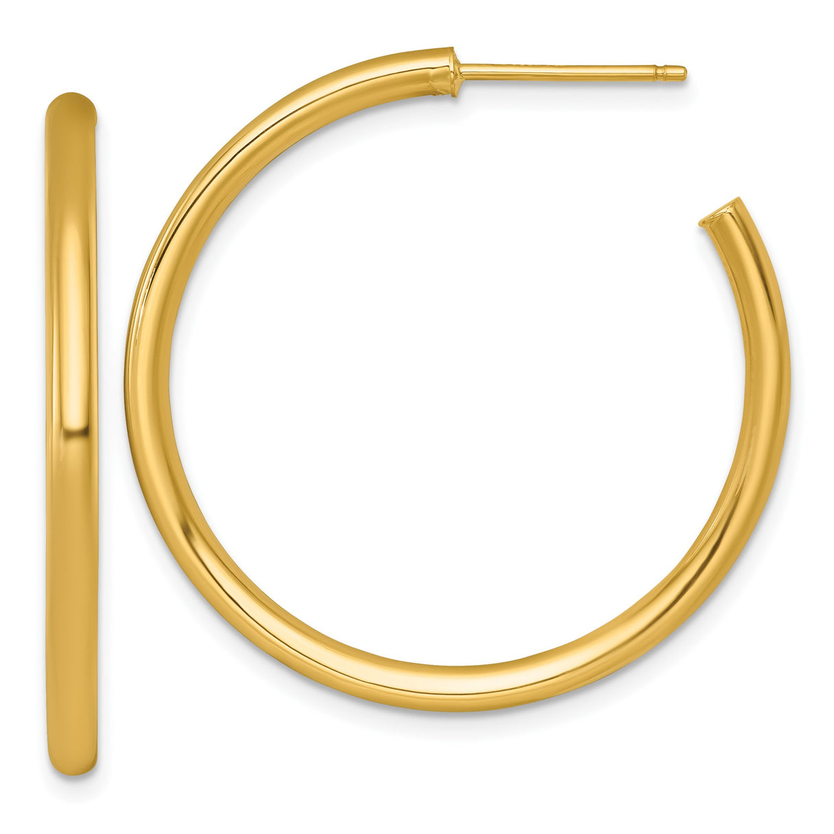 14k Yellow Gold Hoop Earrings, Medium C Shaped Polished Finish, Lightweight Classic Design