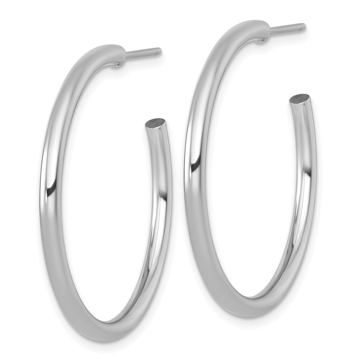 14k White Gold Hoop Earrings, Smooth Polished Round Minimalist Tube Design for Women