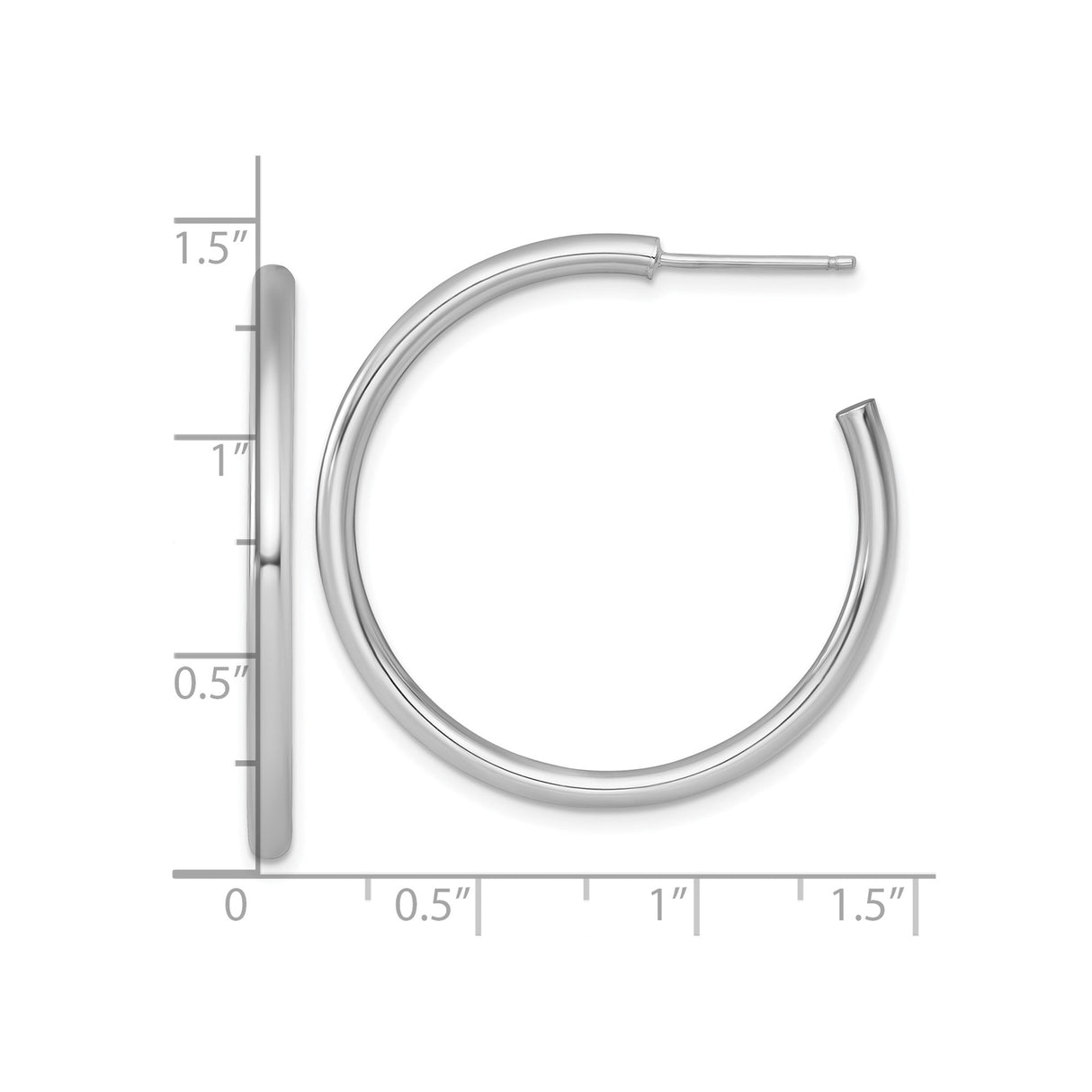 14k White Gold Hoop Earrings, Smooth Polished Round Minimalist Tube Design for Women