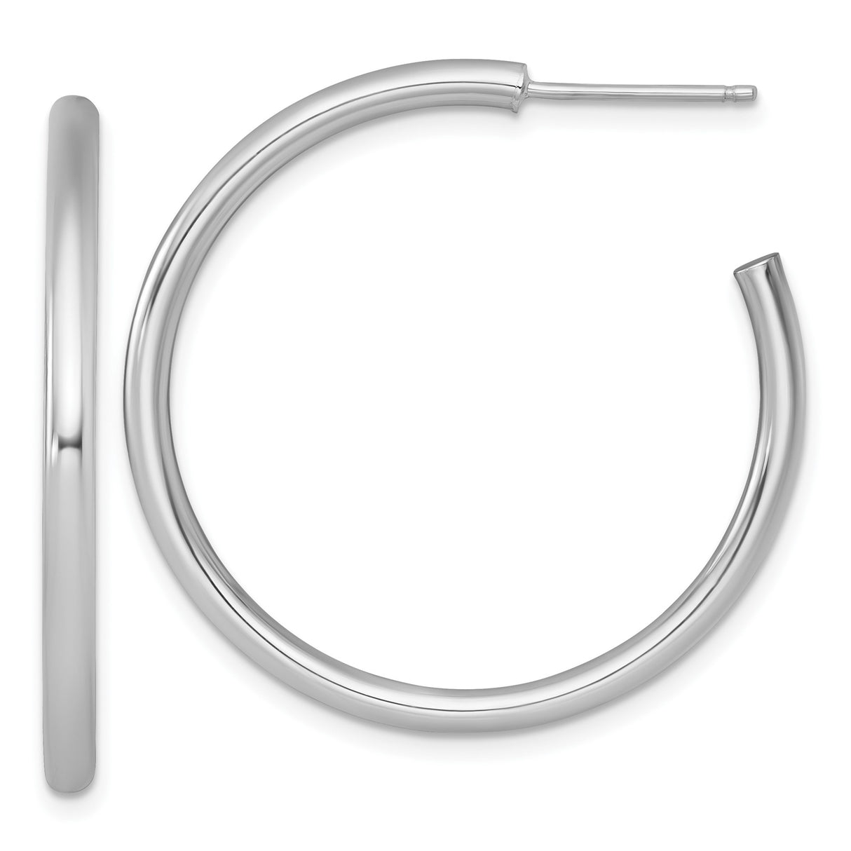 14k White Gold Hoop Earrings, Smooth Polished Round Minimalist Tube Design for Women