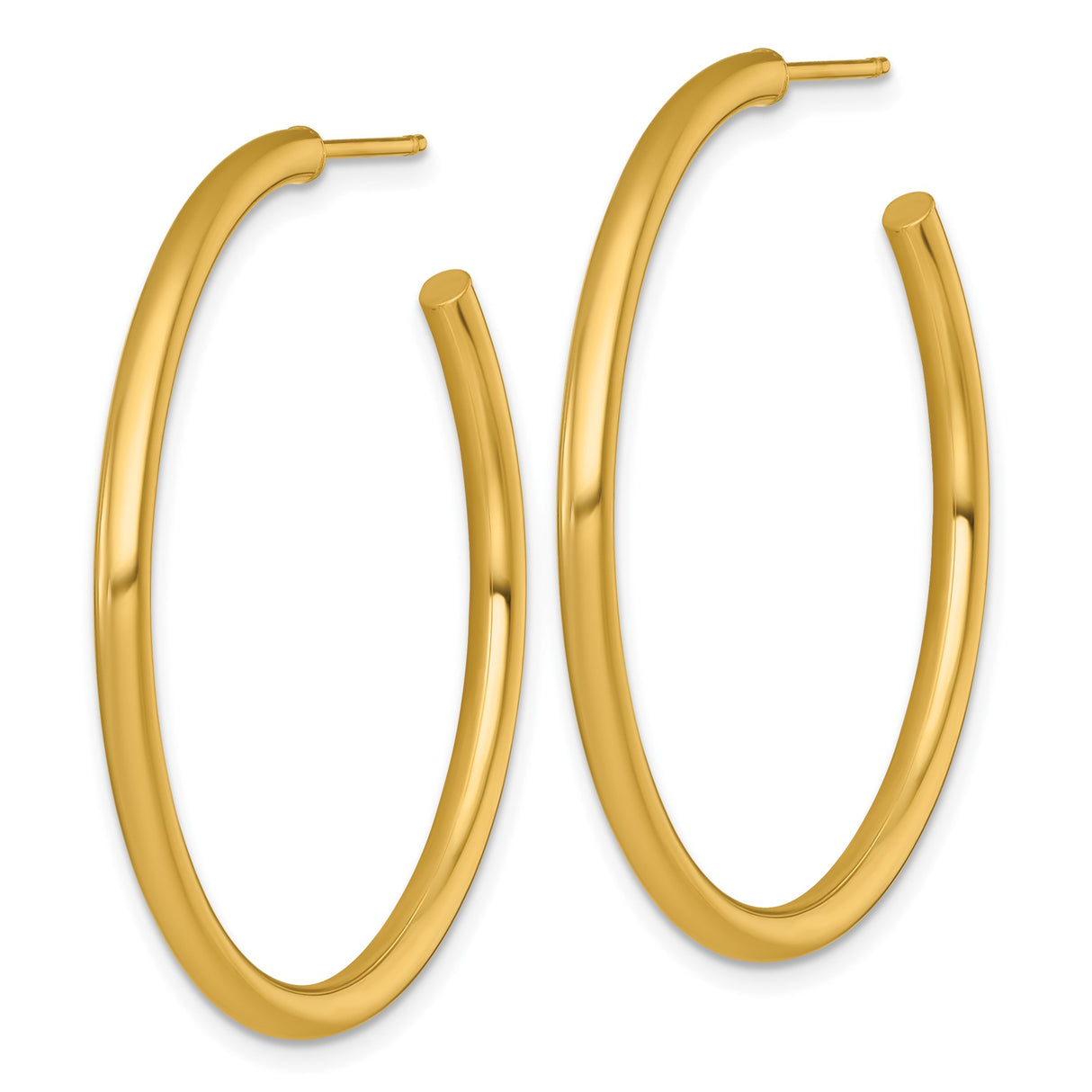 14k Yellow Gold Hoop Earrings, Medium Round Tube Hoops with Polished Finish, Lightweight Design