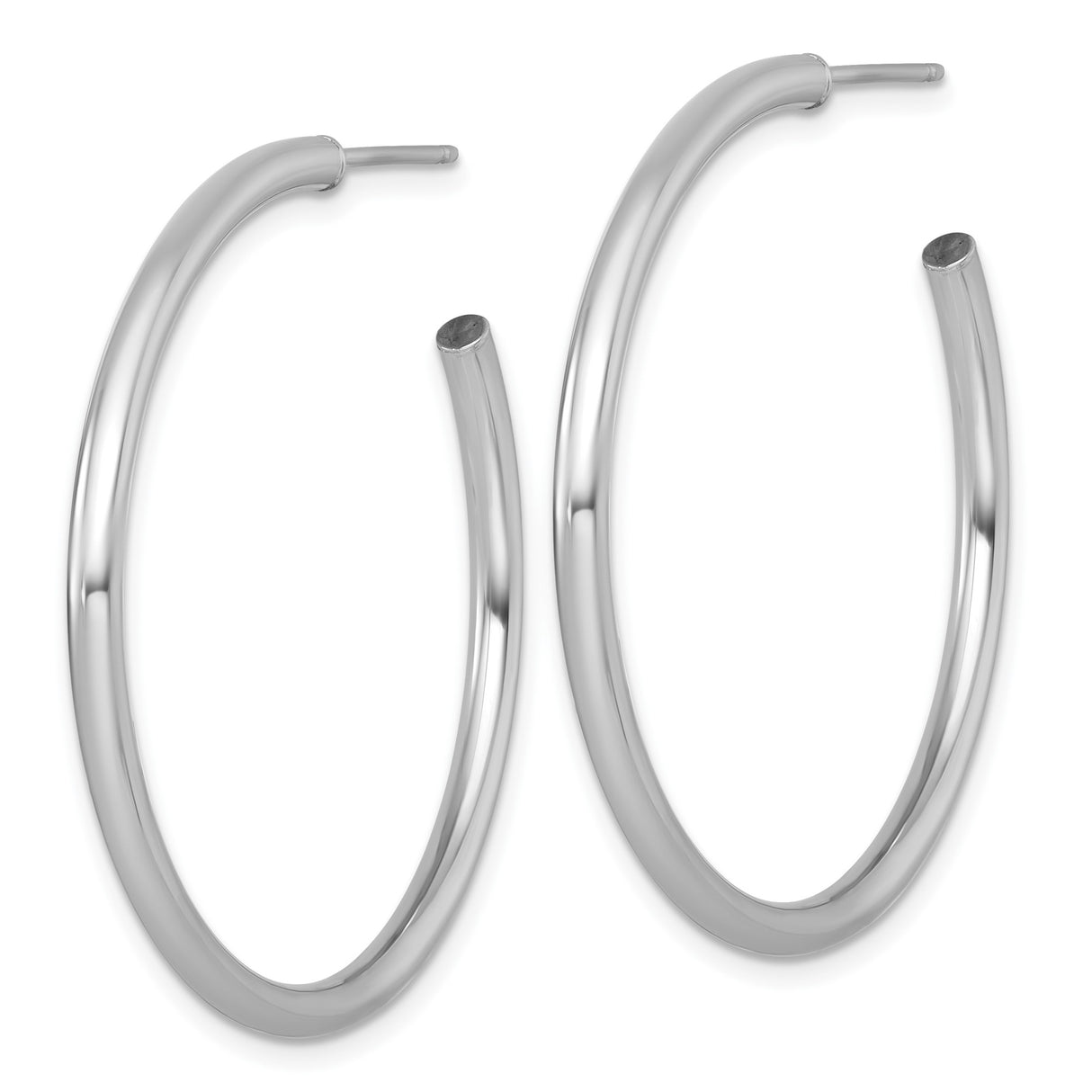 14k White Gold Hoop Earrings, Medium Round Polished Design, Classic Minimalist Style for Women