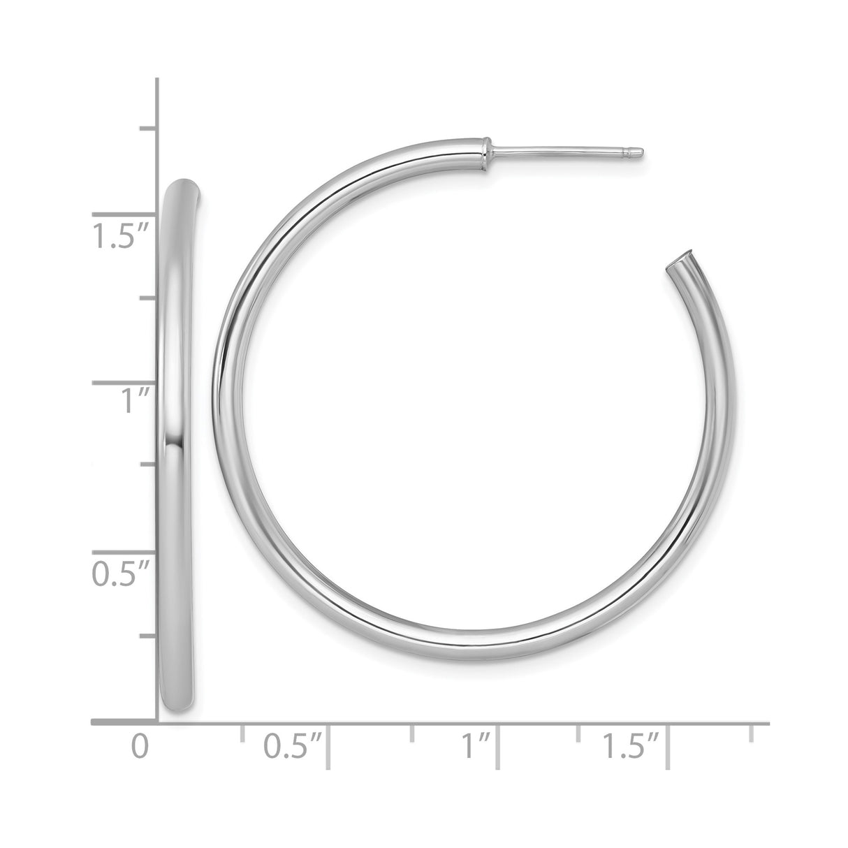 14k White Gold Hoop Earrings, Medium Round Polished Design, Classic Minimalist Style for Women