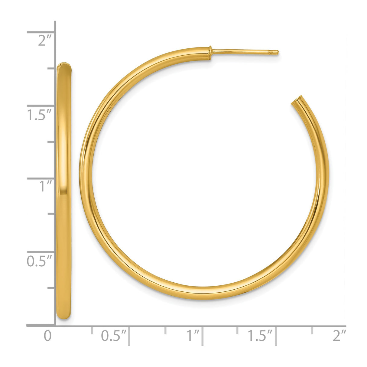 14k Yellow Gold Hoop Earrings, Polished Round Lightweight Medium Hoops, Classic Minimalist Style