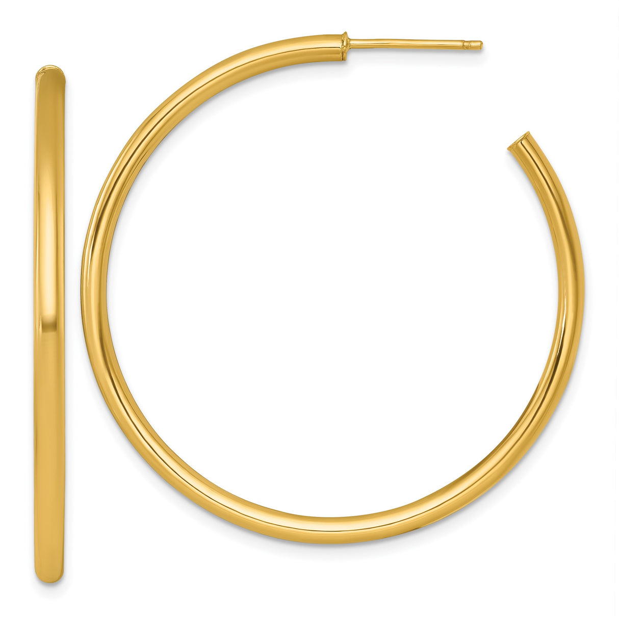 14k Yellow Gold Hoop Earrings, Polished Round Lightweight Medium Hoops, Classic Minimalist Style