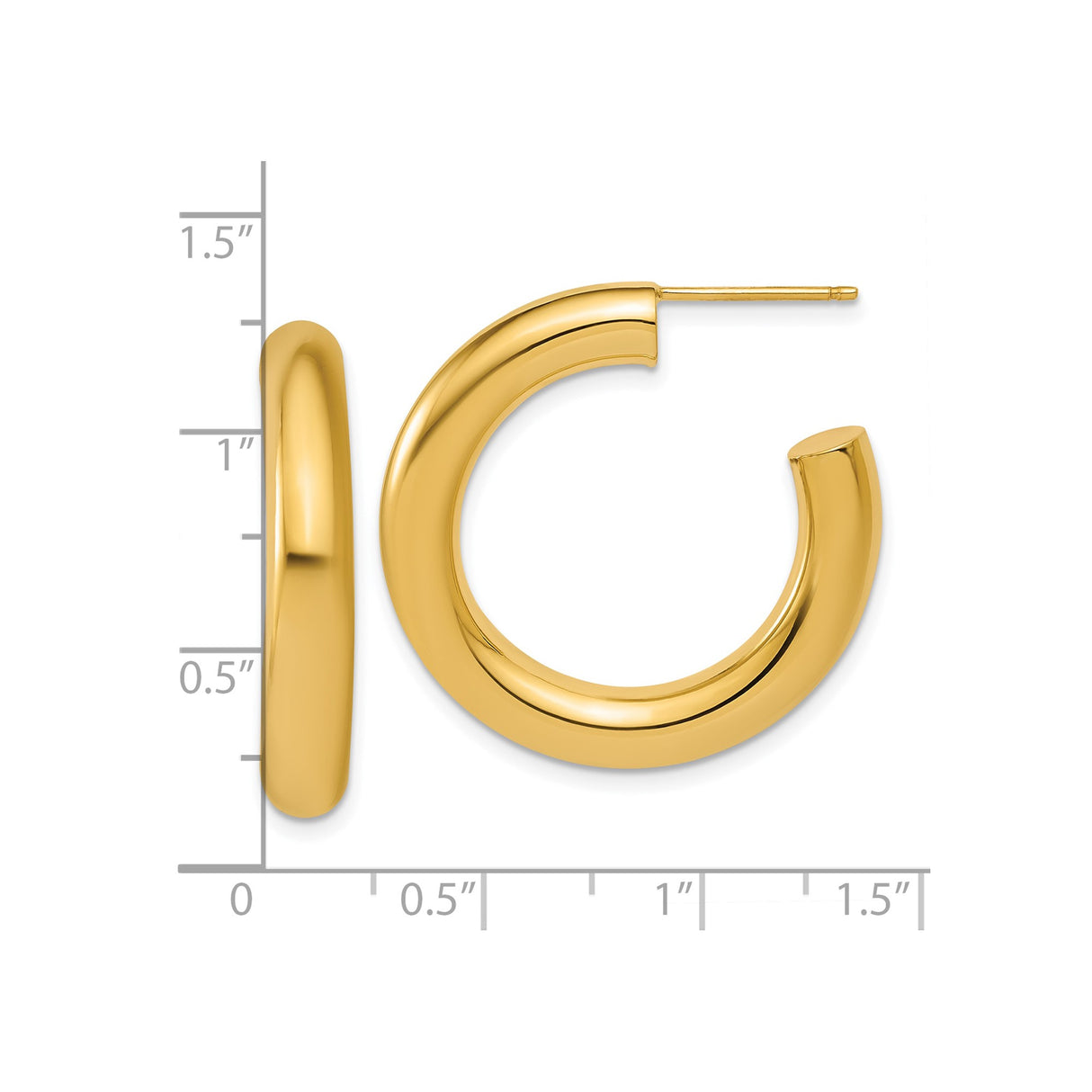 14k Yellow Gold Hoop Earrings, Thick Hollow Round Design with Polished Finish