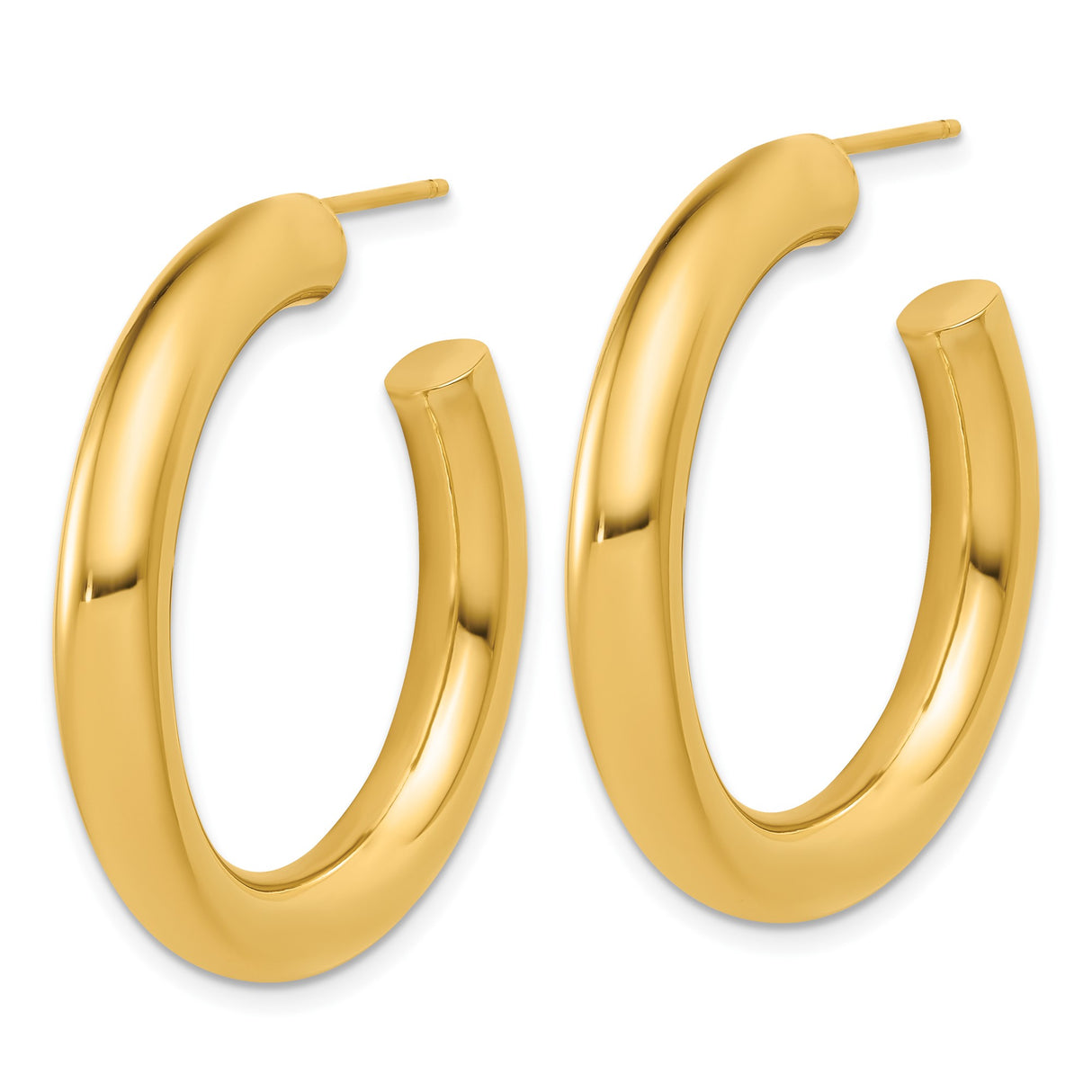 14k Yellow Gold Hoop Earrings, Classic Round Design with High Polish Smooth Finish