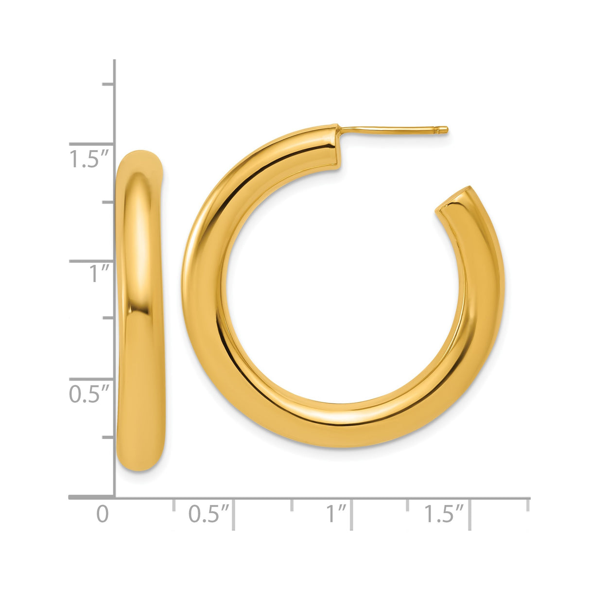 14k Yellow Gold Hoop Earrings, Classic Round Design with High Polish Smooth Finish