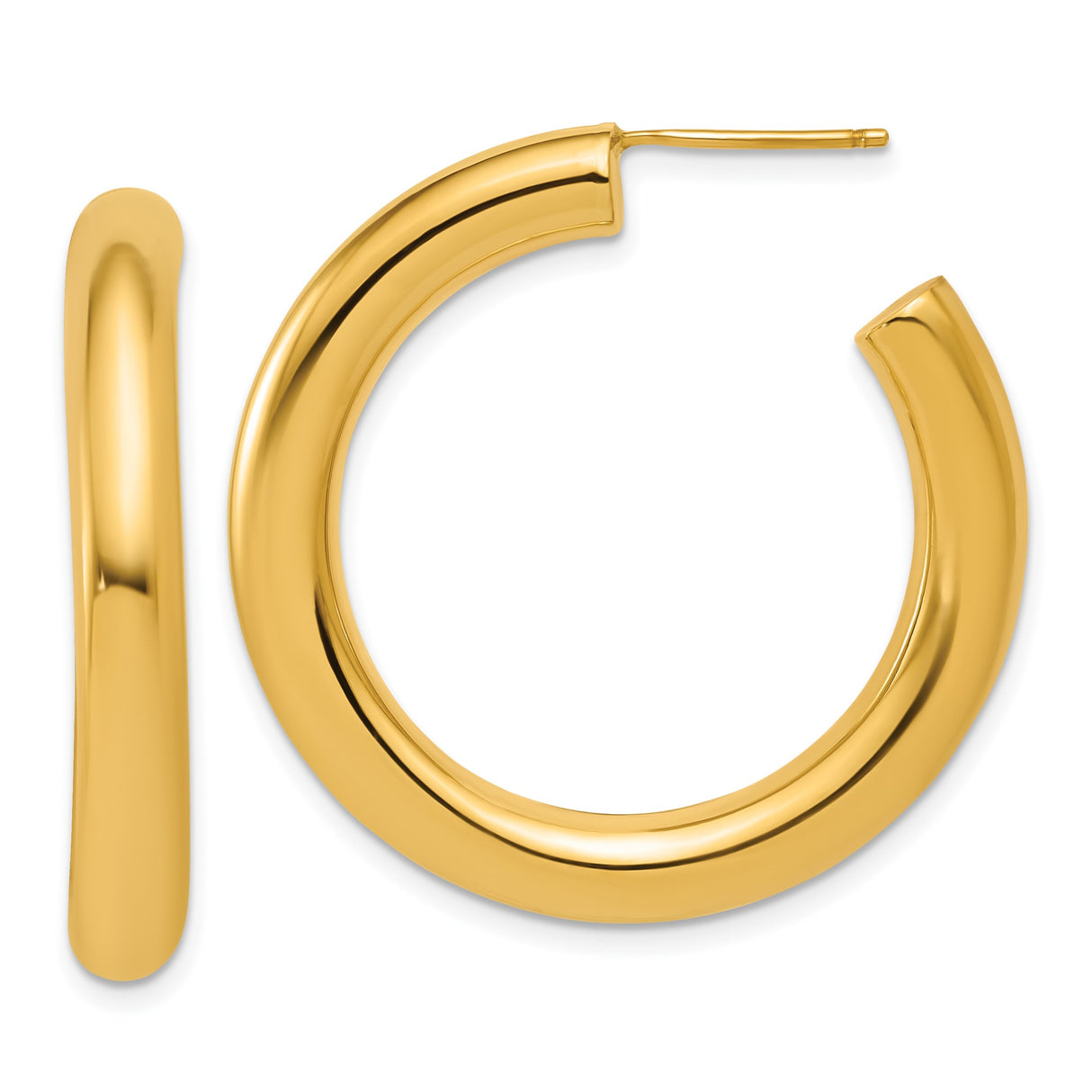 14k Yellow Gold Hoop Earrings, Classic Round Design with High Polish Smooth Finish