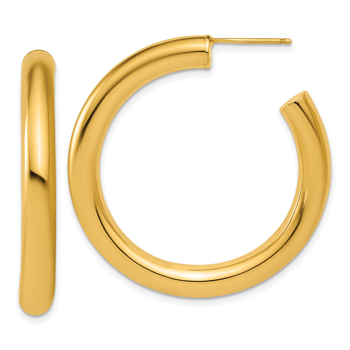 14k Yellow Gold Hoop Earrings, Classic Round Tube Design with Smooth Polished Finish