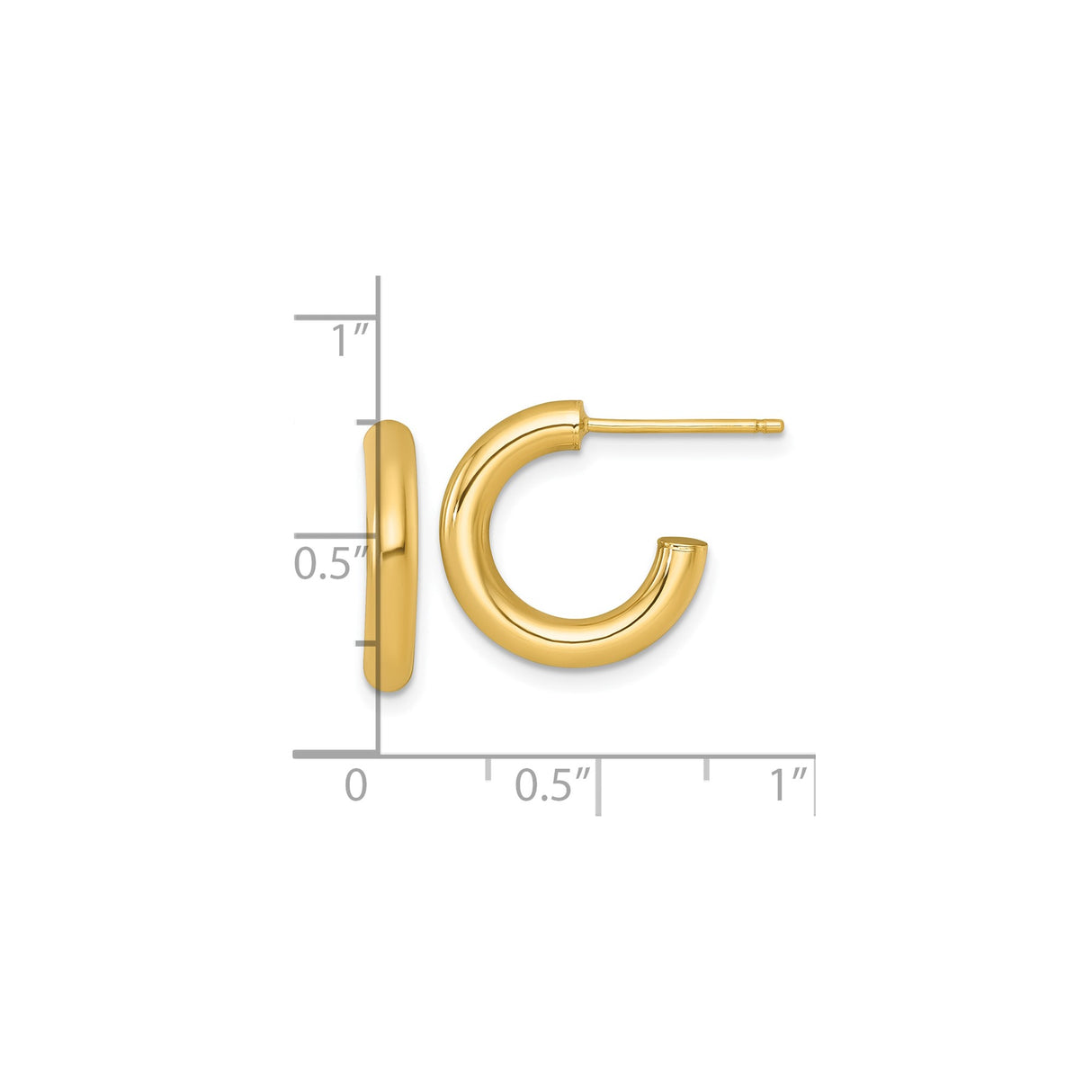 14k Yellow Gold Hoop Earrings, Thick Half Hoops with Polished Smooth Finish, Classic C Style