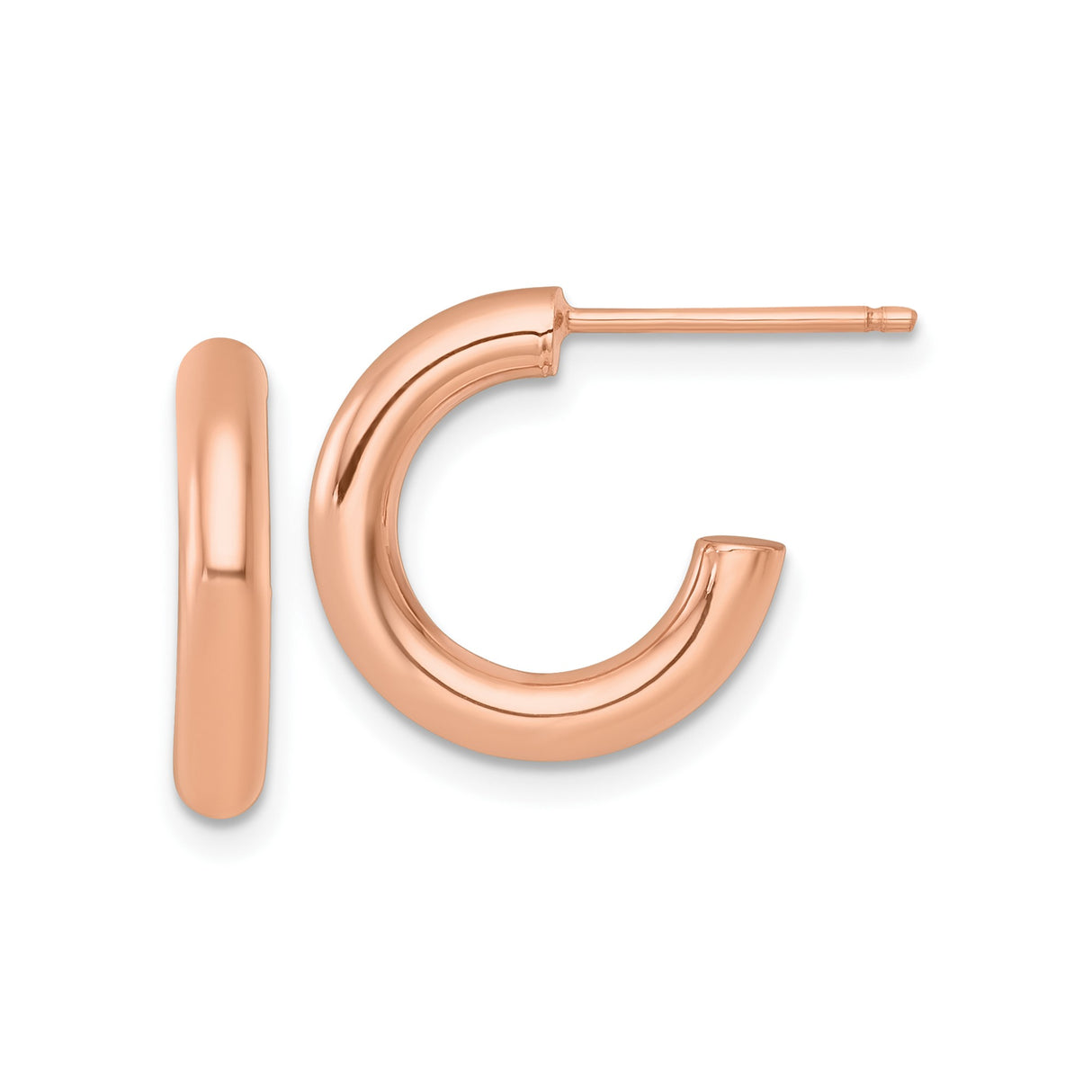 14k Rose Gold Hoop Earrings, Chunky Half Hoop Design with Polished Finish, Modern Minimalist Style