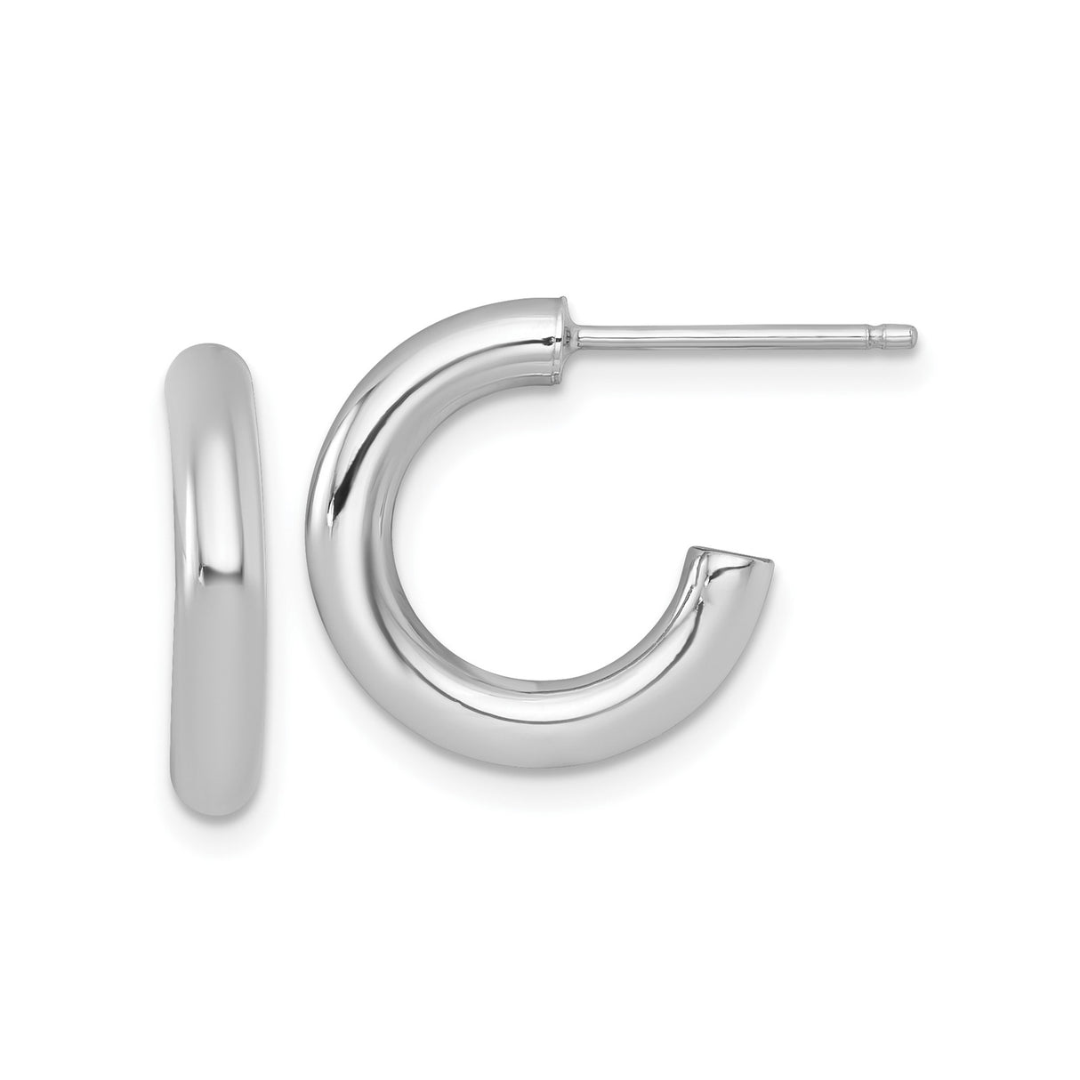 14k White Gold Hoop Earrings, Polished Finish, Classic Rounded Minimalist Design