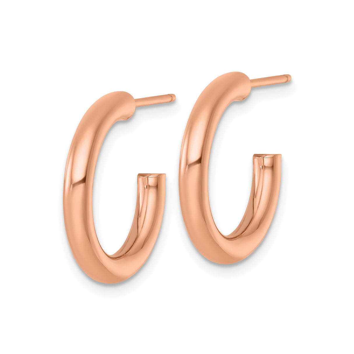14k Rose Gold Hoop Earrings, Small Thick Polished Circular Design, Lightweight Modern Style