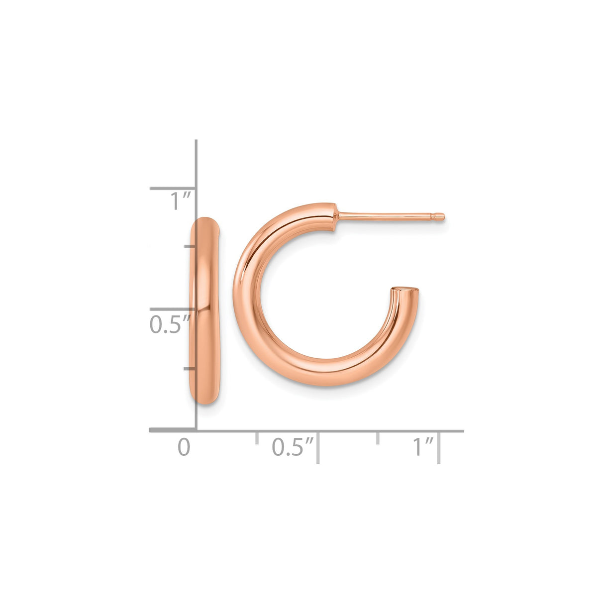 14k Rose Gold Hoop Earrings, Small Thick Polished Circular Design, Lightweight Modern Style