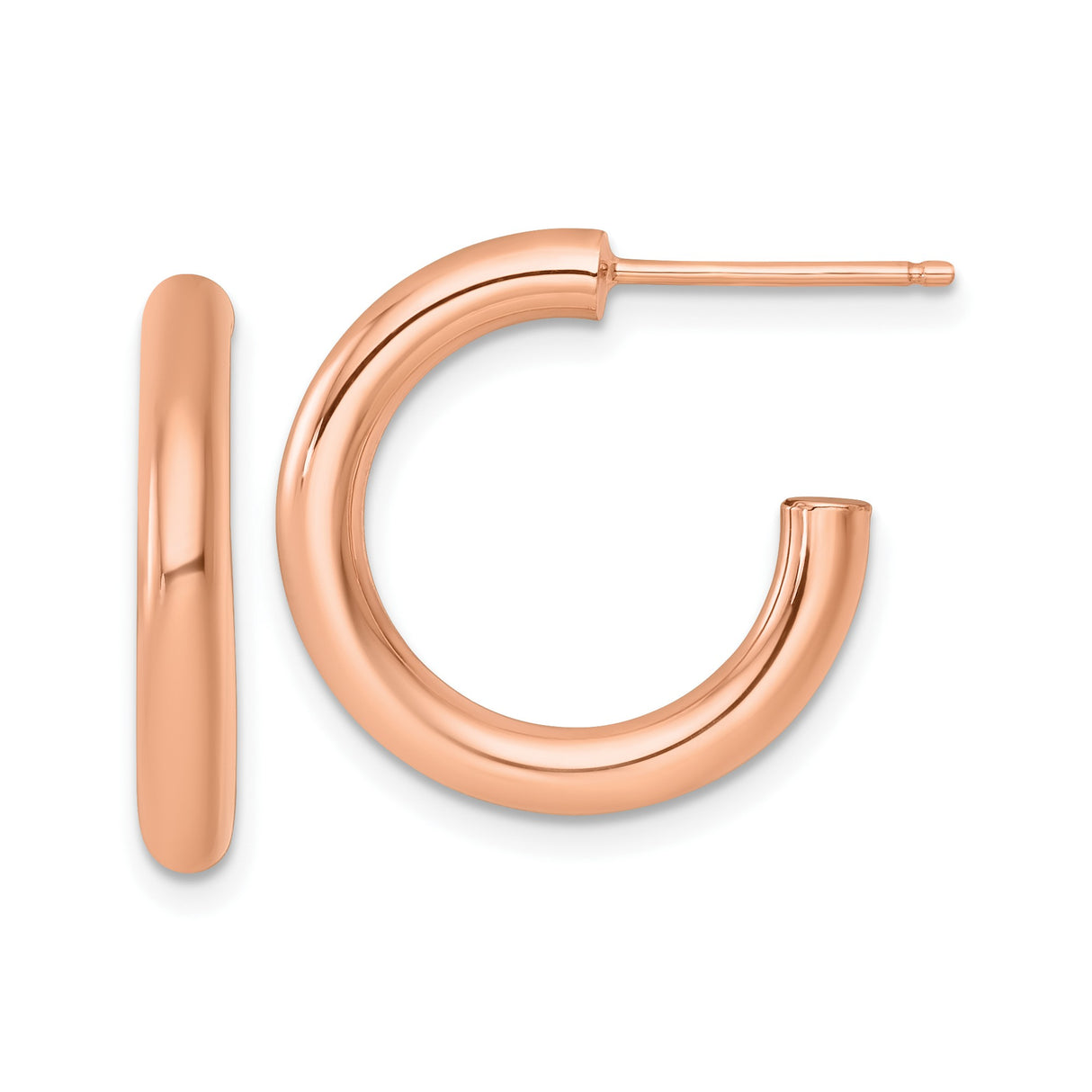 14k Rose Gold Hoop Earrings, Small Thick Polished Circular Design, Lightweight Modern Style