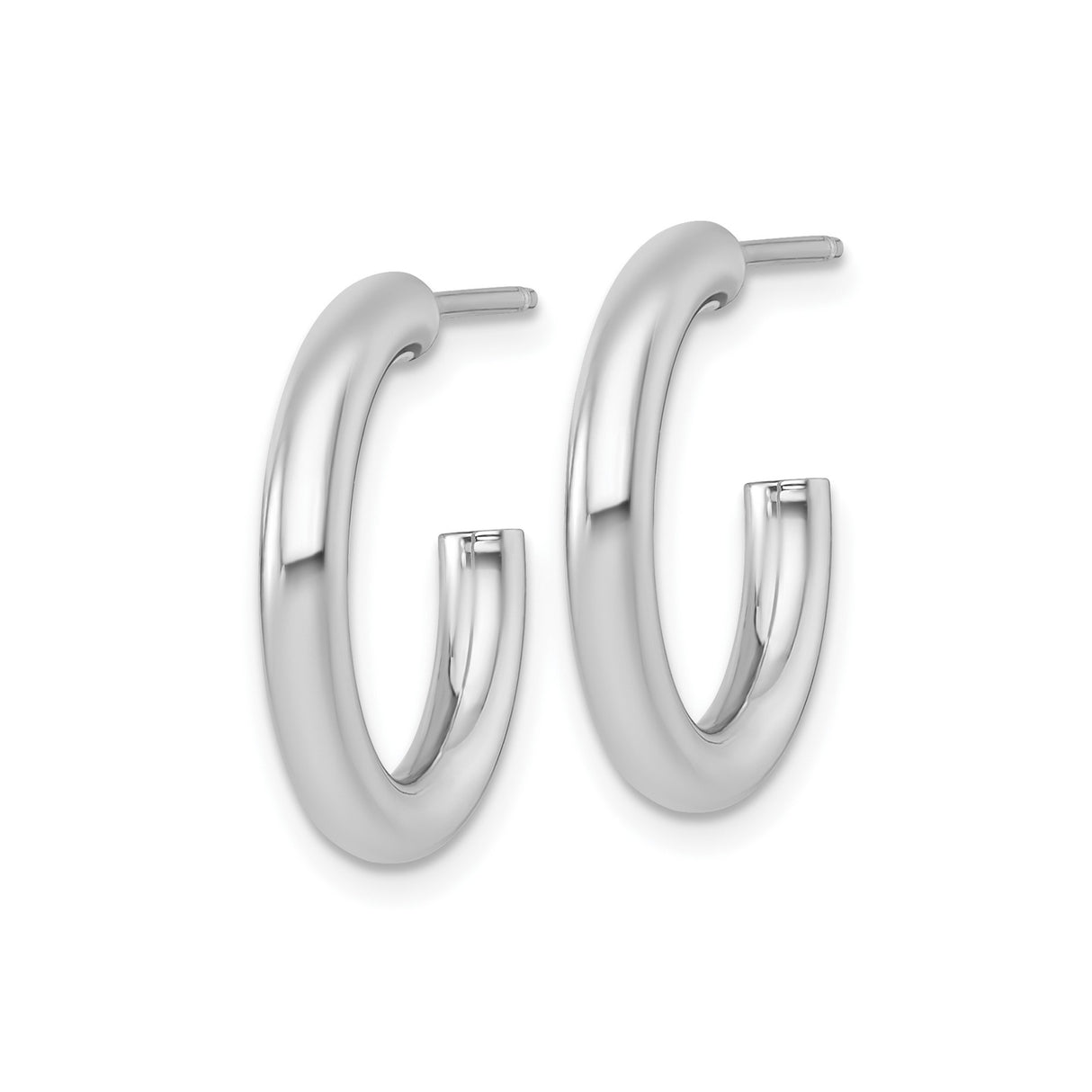 14k White Gold Hoop Earrings, Classic Half Hoop Studs with Polished Finish, Minimalist Tube Style