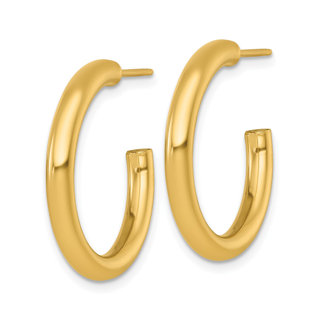 14k Yellow Gold Hoop Earrings, Thick Round Tube, Polished Finish, Minimalist Classic Style