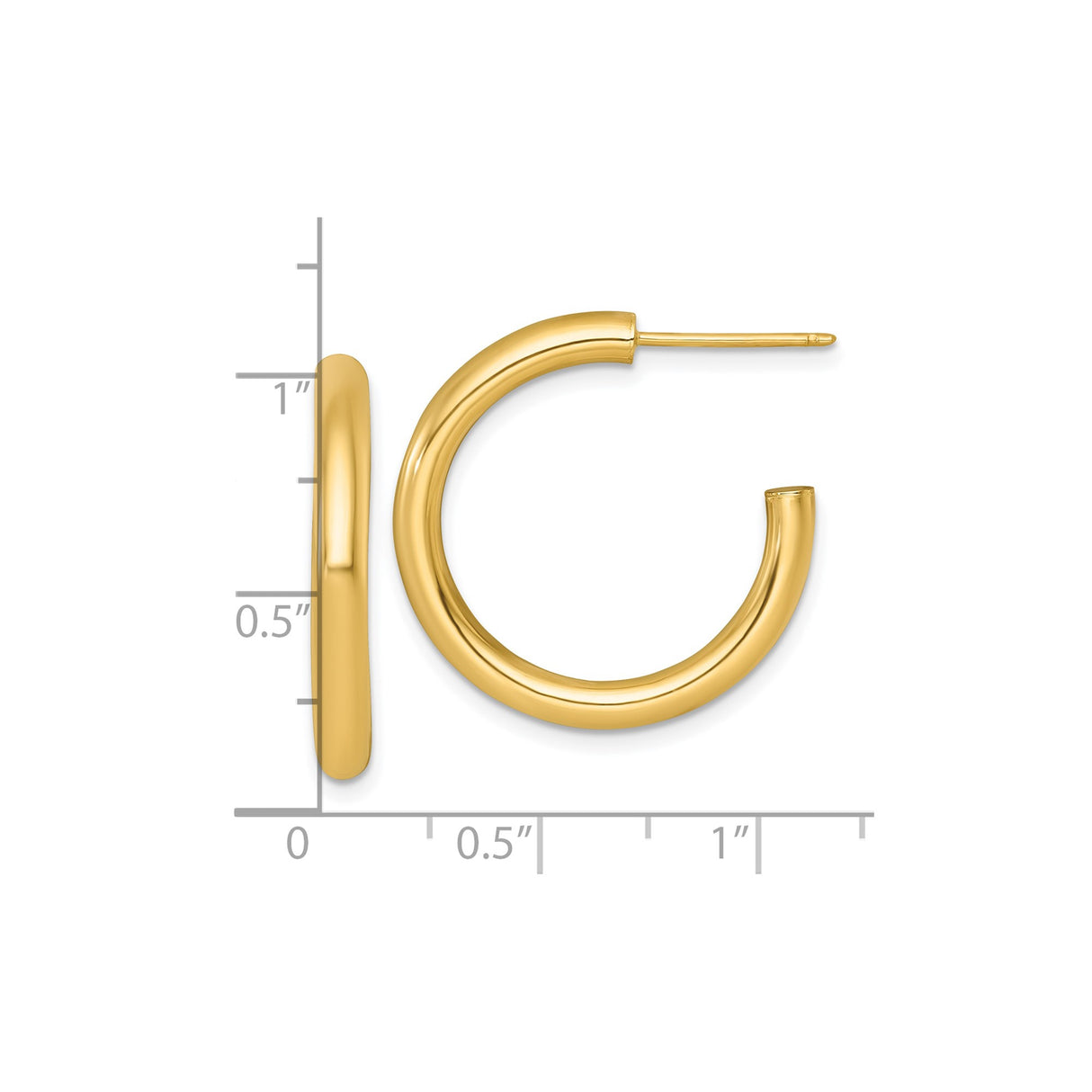 14k Yellow Gold Hoop Earrings, Thick Round Tube, Polished Finish, Minimalist Classic Style