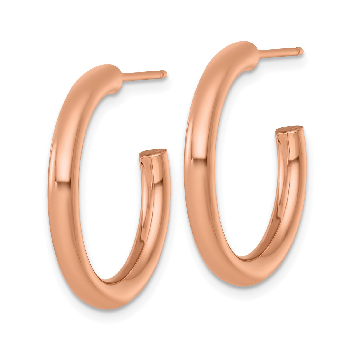 14k Yellow Gold Hoop Earrings, Medium Rounded Tube Design, Polished Finish, Lightweight Classic Style