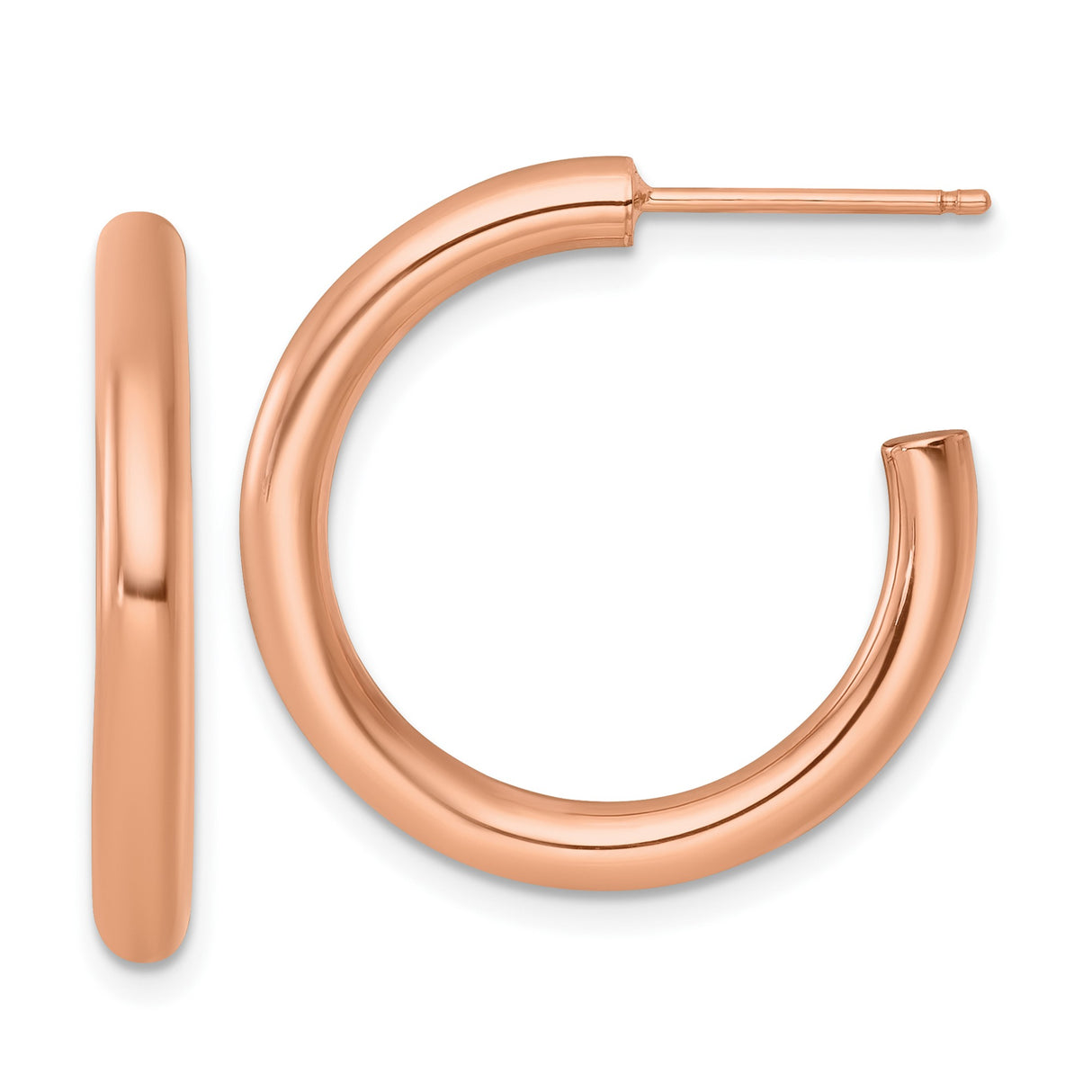 14k Yellow Gold Hoop Earrings, Medium Rounded Tube Design, Polished Finish, Lightweight Classic Style