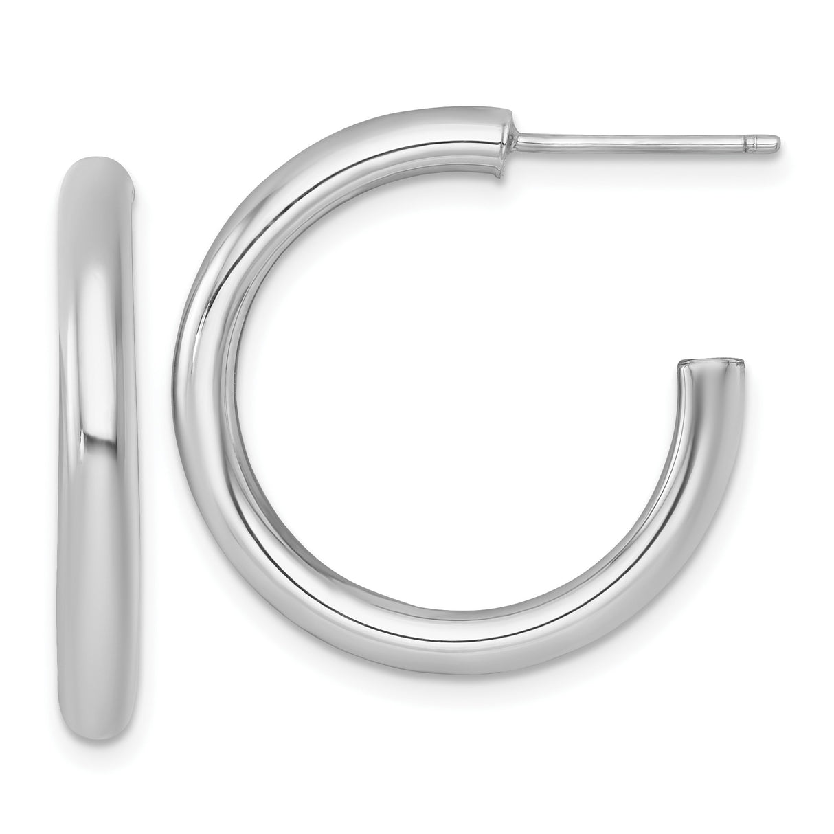 14k Yellow Gold Hoop Earrings, Polished Medium Rounded Tube Design, Minimalist Style for Women